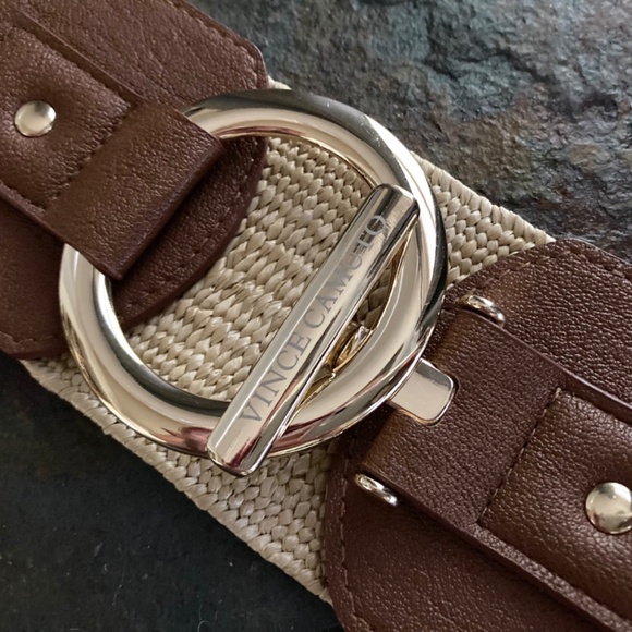 NWOT Vince Camuto Circle and Bar Stretch Raffia Belt Sz S/M - Picture 2 of 6